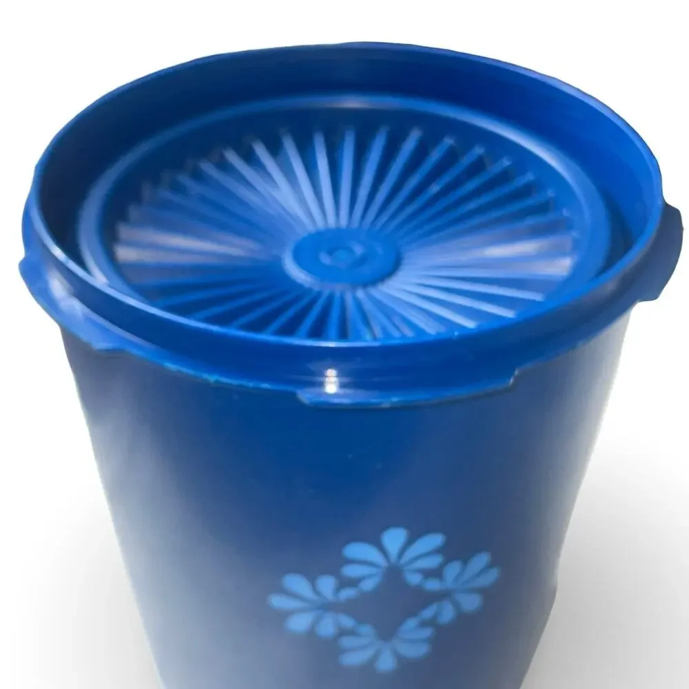 Tupperware Servalier Nesting Canister Set x2 Blue Floral Medallion 809 811 VTG
